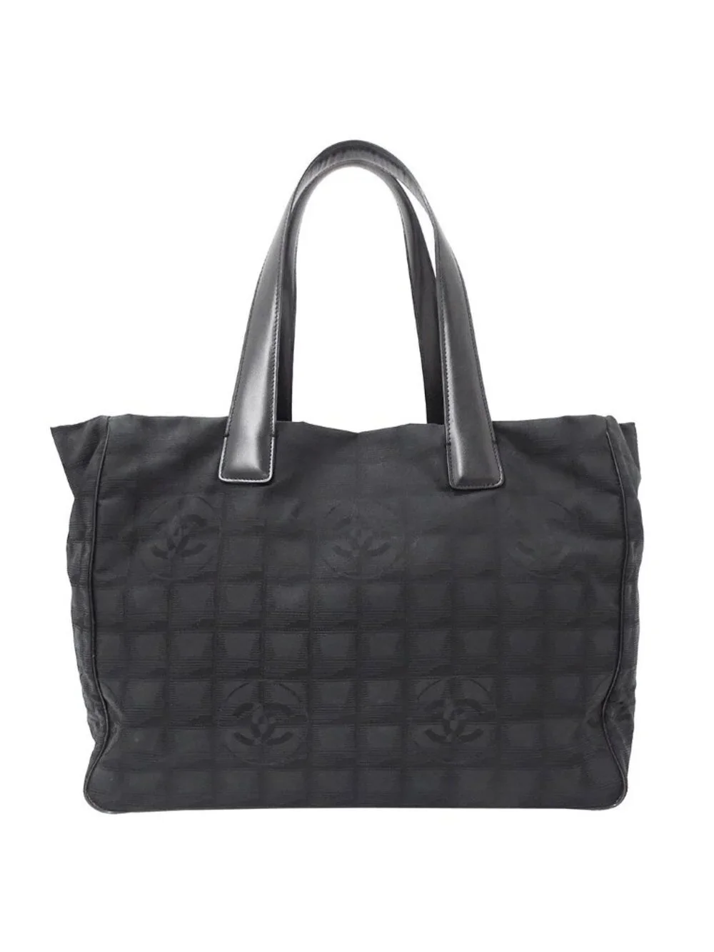 Chanel Tote Nylon New Travel MM Black Gold Hand Everyday Use Logo